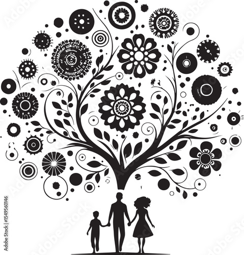 "Abstract Family Tree Vector Illustration  Symbolic Genealogy and Heritage Design Concept on White Background