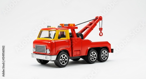 Red toy tow truck gleams brightly under studio lighting. AI Generated