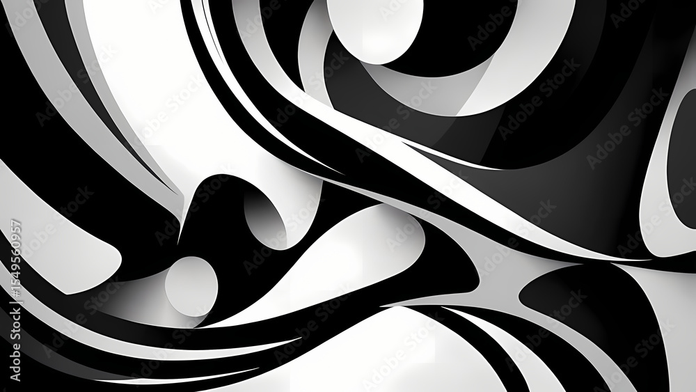 Fototapeta premium Striking Black and White Swirl Abstract Pattern with Dynamic Shapes