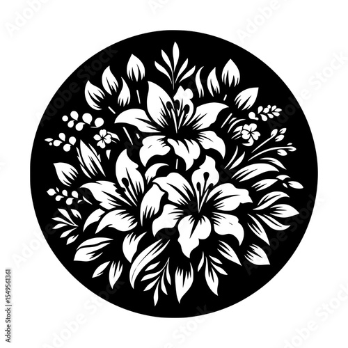Elegant black and white lily flower bouquet circle design
