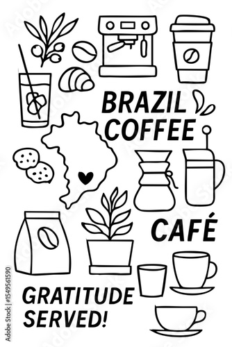 Coffee Shop Elements and Doodles
