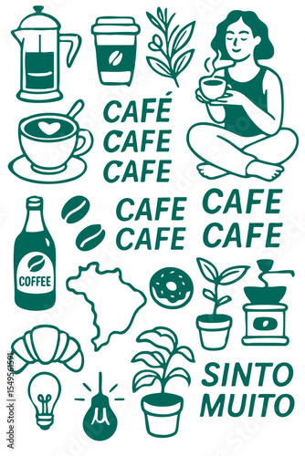Coffee Shop Elements and Doodles
