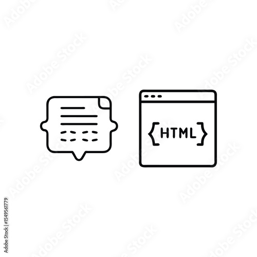 Vector art of code and html symbols isolated on white background