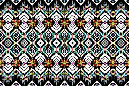 Abstract geometric design of ethnic, western fashion for Pakistani, Indian, Arab rugs, fabric, clothing, rugs, vector illustration, embroidery style, seamless, and wallpaper.