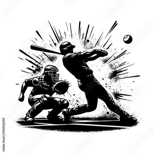 Dynamic baseball action silhouette illustration