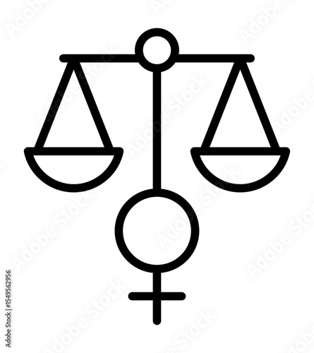 Feminist Balance: An icon combining scale with woman symbol represents Gender equality, advocate justice, empowerment, and social balance.