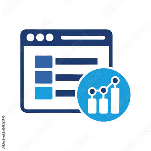 Webpage Interface Showing Data Analytics Growth Chart Blue and Dark Blue Color Scheme Isolated Icon