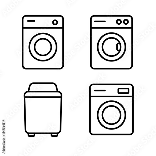 Illustration showing a set of simple washing machine icon on a white background