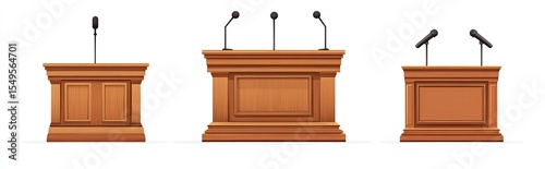 Three wooden podiums with microphones (1)