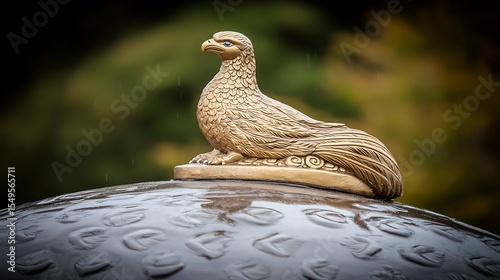 Detailed golden phoenix figurehead on a traditional float, highlighting delicate feathers and decorative patterns