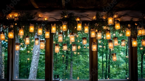 Detailed image of a nighttime festival float adorned with hundreds of lanterns glowing softly in dark surroundings