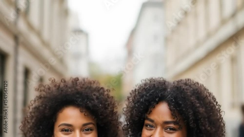 Smiling Young Women Close Up in Cityscape