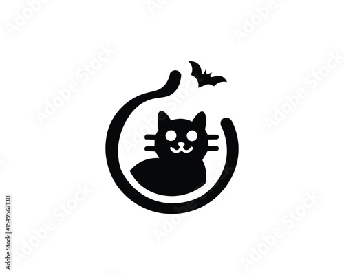 Silhouette black cat logo vector for halloween