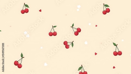 seamless pattern of cherries flat vector on beige background