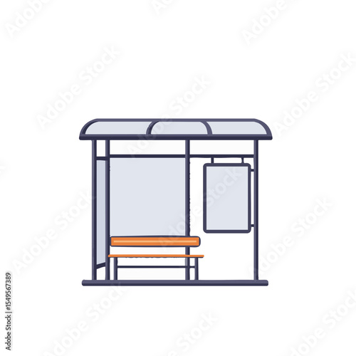 City Bus Stop Shelter with Bench, Flat Vector Icon