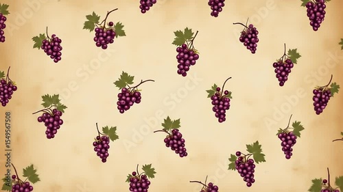 seamless pattern of grapes on aged kraft paper background