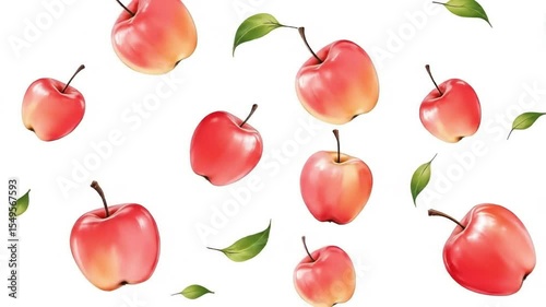 seamless pattern of apples on watercolor paper background