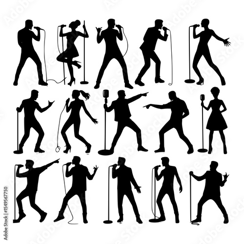 Collection of singers silhouettes performing on stage