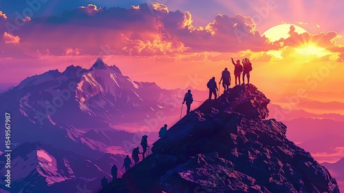 Confident businessman celebrates success alone on top of rocky mountain ridge