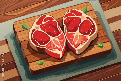 Fresh raw pork chops on a wooden cutting board ready for dinner