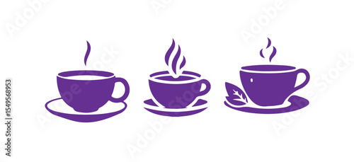 Hot Coffee Mugs, White and Black, Simple Design, tea cups vector icon collection. Cup hot icons design, vector illustration eps 10.