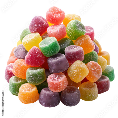 A Colorful Pile of Gummy Candies isolated on transparent baackground