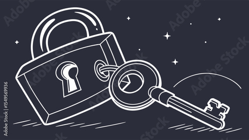 Padlock and Key HandDrawn Security Illustration.
