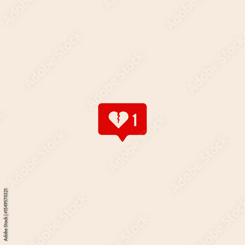 Instant message with broken heart icon flat vector design.