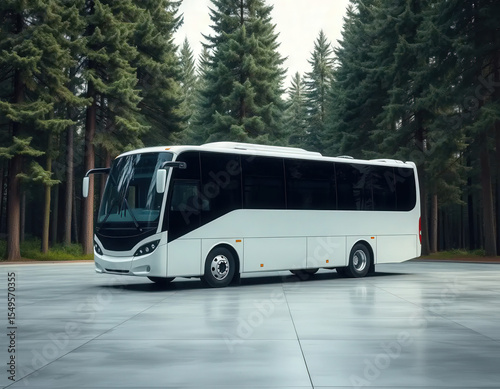 Realistic mockup of a modern bus in a lush jungle setting. Perfect for eco-tourism visuals, nature branding, and outdoor transit marketing.