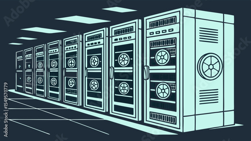Row of Server Racks in a Data Center.