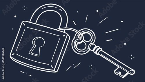 Simple Illustration of a Padlock and a Key Security Concept.