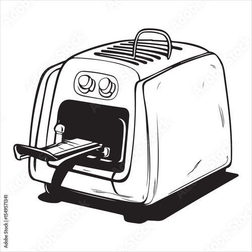 toaster silhouette, toaster silhouette vector illustration, Black and White Vector Illustration of a Happy Toaster for Kitchen, Toaster silhouette isolated on white background