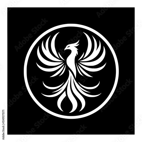 White phoenix bird logo in circle design