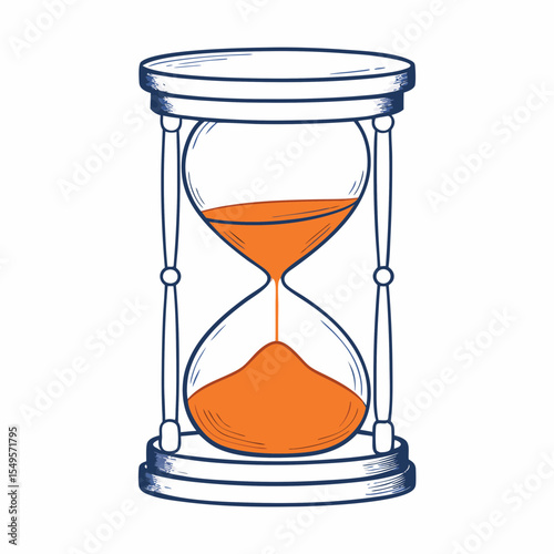 Classic hourglass with orange sand on white background  