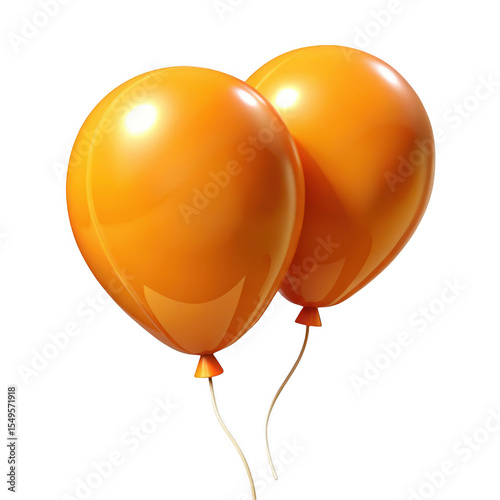 3D two orange balloons floating together isolated on transparent background