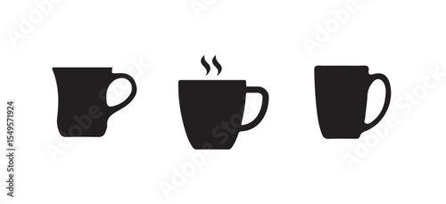 Tea cup icon bundle set, hot tea or coffee cup line art vector illustration on white background