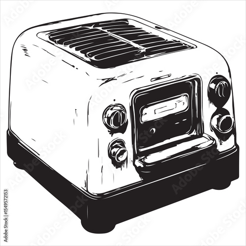toaster silhouette, toaster silhouette vector illustration, Black and White Vector Illustration of a Happy Toaster for Kitchen, Toaster silhouette isolated on white background