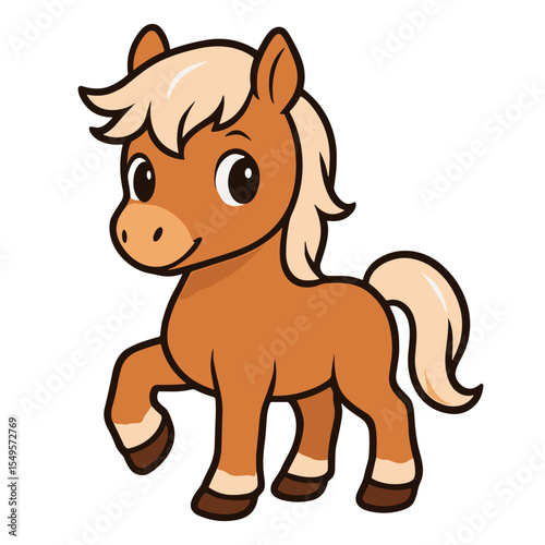 Cartoon horse cheerfully lifts its leg illustrations