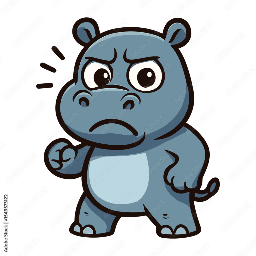 Fototapeta premium Cartoon hippo angry mascot Hippopotamus