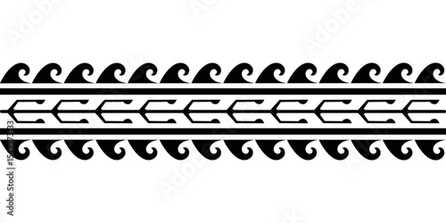 Maori Polynesian tattoo bracelet. Tribal sleeve seamless pattern vector.