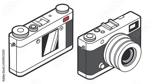 Vector Mockup of Digital Camera Showing Front and Side Views