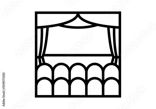 Icono negro de escenario de teatro con butacas