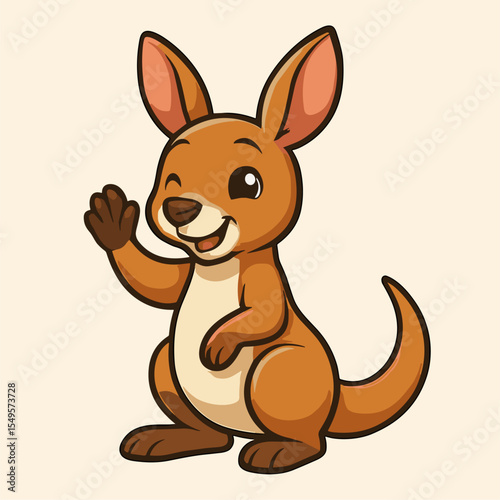 Cute kangaroo waving in cartoon illustration