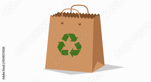 A brown paper shopping bag prominently displays a green recycling symbol.