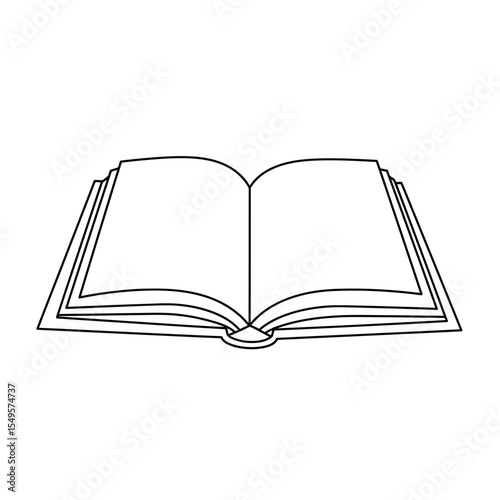 Simple line drawing of an open book, showcasing its pages and spine.