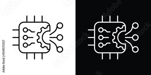 mechacore icon set. containing intelligence processing and mechanical precision in one powerful chip thin line and color style icon symbol sign for your app and web. vector illustration