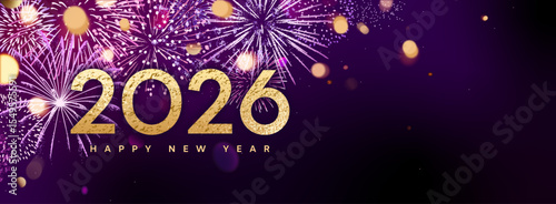 2026 fireworks banner, New Year background with copy space