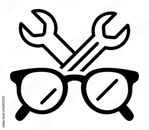 Engineer's Vision: A stylized emblem of crossed wrenches and eyeglasses, symbolizing the precision, skill, and insightful vision of an engineer.