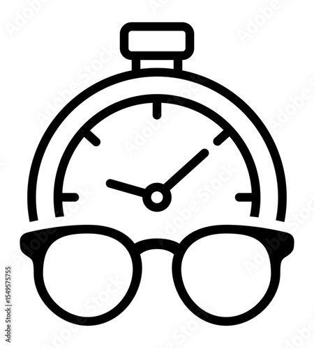 Time and Vision: A minimalist design of a stopwatch and eyeglasses, representing the essence of timeliness and clarity in a modern and symbolic image.