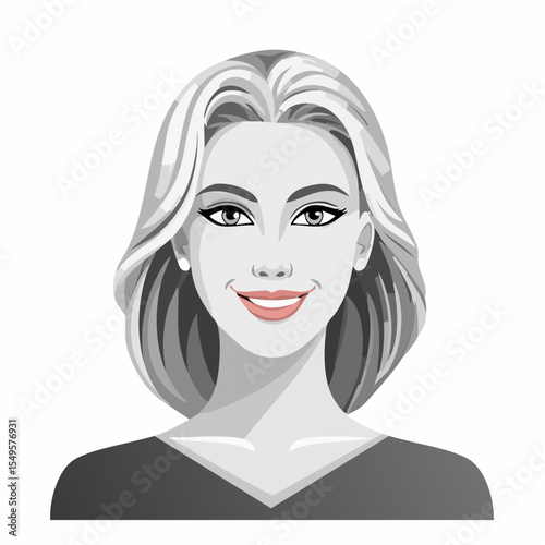 Monochrome Vector Illustration of a Smiling Woman